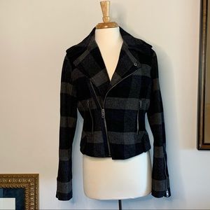 Plaid wool asymmetrical jacket